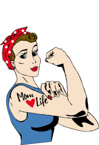 Rosie the Riveter with a Mom Life tattoo