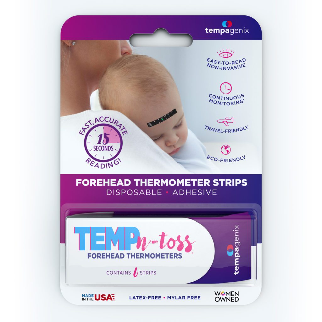 Temp-N-Toss disposable forehead thermometer product packaging