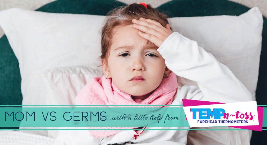 Female child with fever wincing in pain from germs
